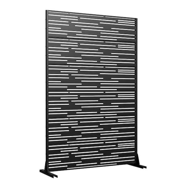 1-Piece 46.8 in. W x 71.37 in. H Light And Shadow Type Black Galvanized Sheet Outdoor Screen Decorative Art Panel
