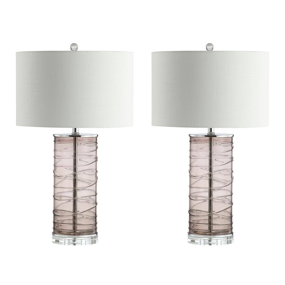 Smoky Gray Glass Cylinder LED Table Lamp Set with Drum Shades