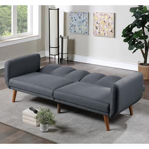 81 in. W Gray Polyfiber Twin Size Straight 3-Seat Sofa Convertible Bed with Wooden Legs