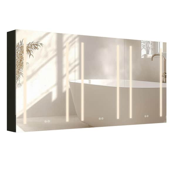 Getpro Ember 60 in. W x 30 in. H Large Rectangular Aluminum Surface Mount LED Bathroom Medicine Cabinet with Mirror in Black