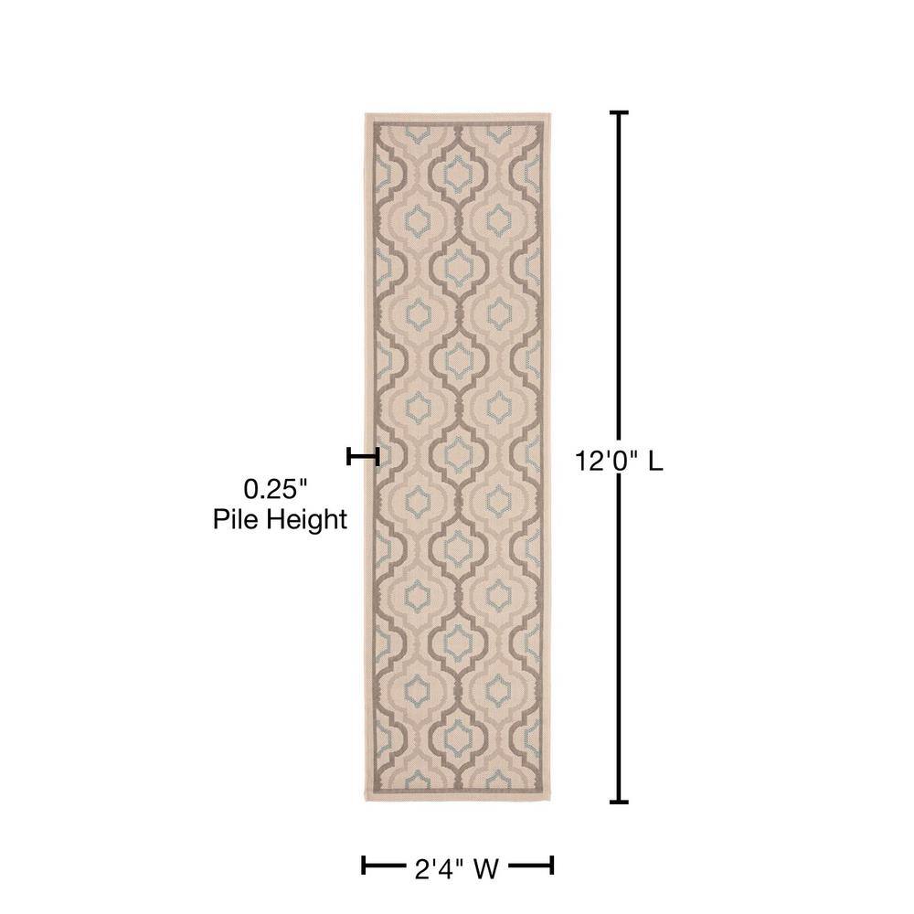 Beige and Aqua Geometric Pattern Outdoor Runner Rug