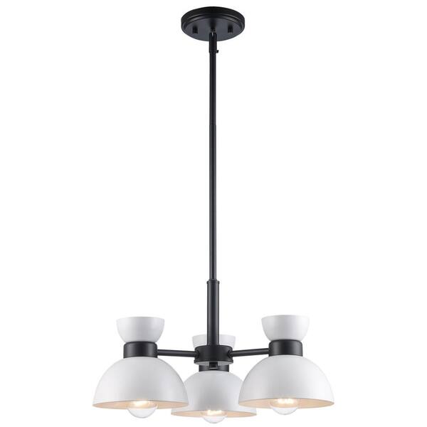 Bel Air Lighting Azaria 3-Light White and Black Chandelier Light Fixture with Metal Dome Shades