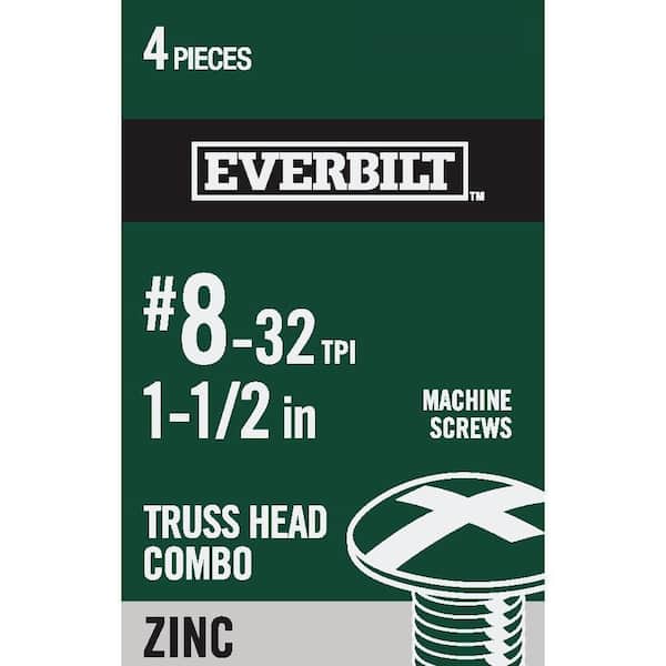 Everbilt #8-32 x 1-1/2 in. Zinc Plated Combo Truss Head Machine Screw (4-Pack)