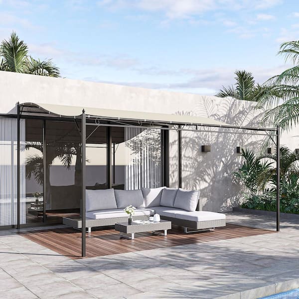 10 ft. x 13 ft. Steel Outdoor Pergola Gazebo, Patio Canopy with Weather-Resistant Fabric and Drainage Holes, Cream White
