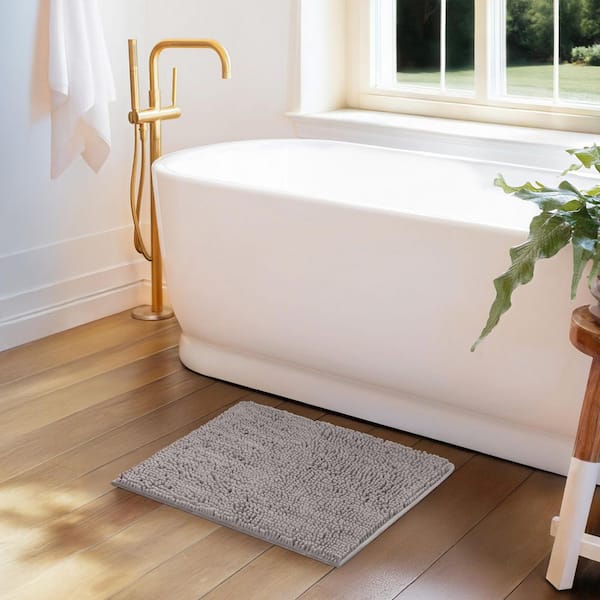 Ultra Soft 24 in. x 17 in. Light Gray Chenille Bath Mat