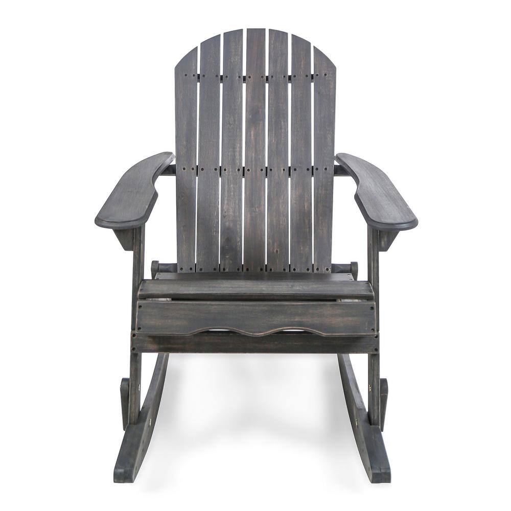 Modern Wood Adirondack Outdoor Rocking Chair, Dark Grey
