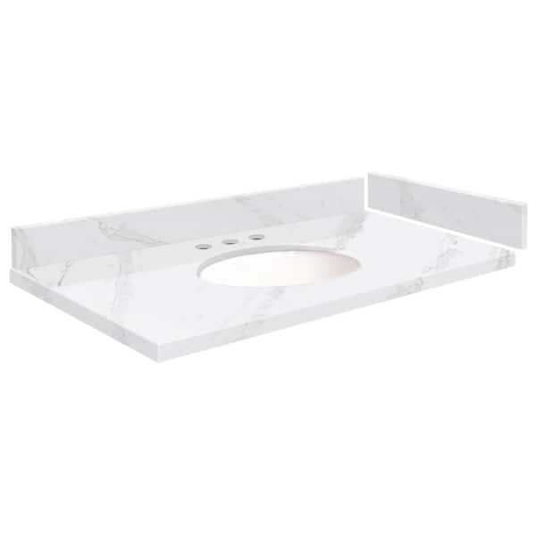 Silestone 31.5 in. W x 22.25 in. D Quartz White Round Single Sink Vanity Top in Calacatta Gold