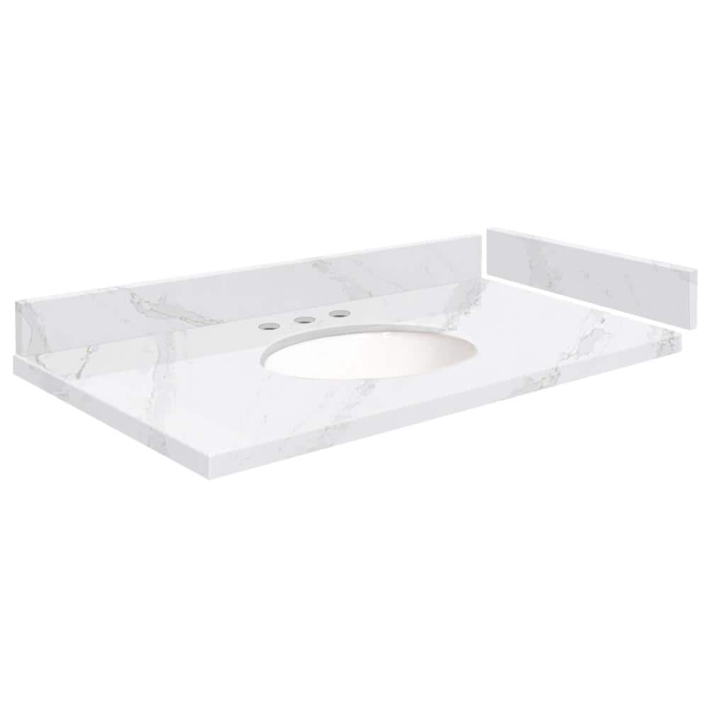 Silestone 33.5 in. W x 22.25 in. D Quartz White Round Single Sink Vanity Top in Calacatta Gold price history on PriceWatchPro
