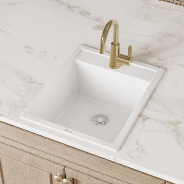 Quartz Granite Composite 15.75 in. Drop-in Top Mount Single Bowl Kitchen Bar Prep Sink in White