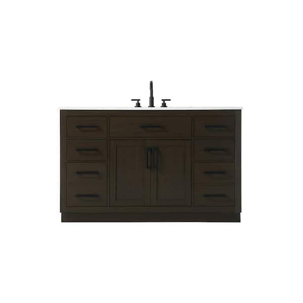 54 in. Single Sink Mocha Brown Bath Vanity with White Engineered Marble Top