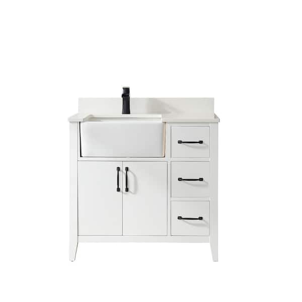ROSWELL 36 in. W x 22 in. D x 33.9 in. H Bathroom Vanity in White with White Stone Composite Countertop without Mirror
