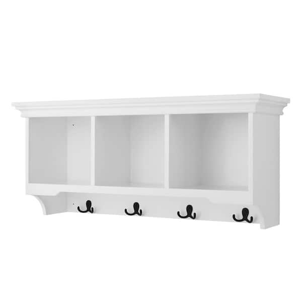 StyleWell 16.14 in. H x 36 in. W x 11 in. D White Wood Floating Decorative Cubby  Wall Shelf with Hooks 20MJE2072 - The Home Depot