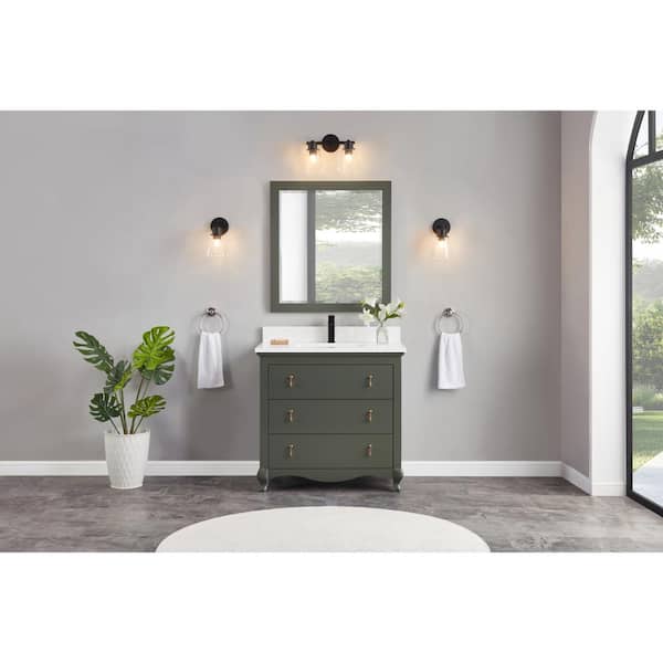 WS2512-36-PG 36 in. Single Sink Sink Vanity Pewter Green Bath Vanity with White 1 in. Artificial Stone Top