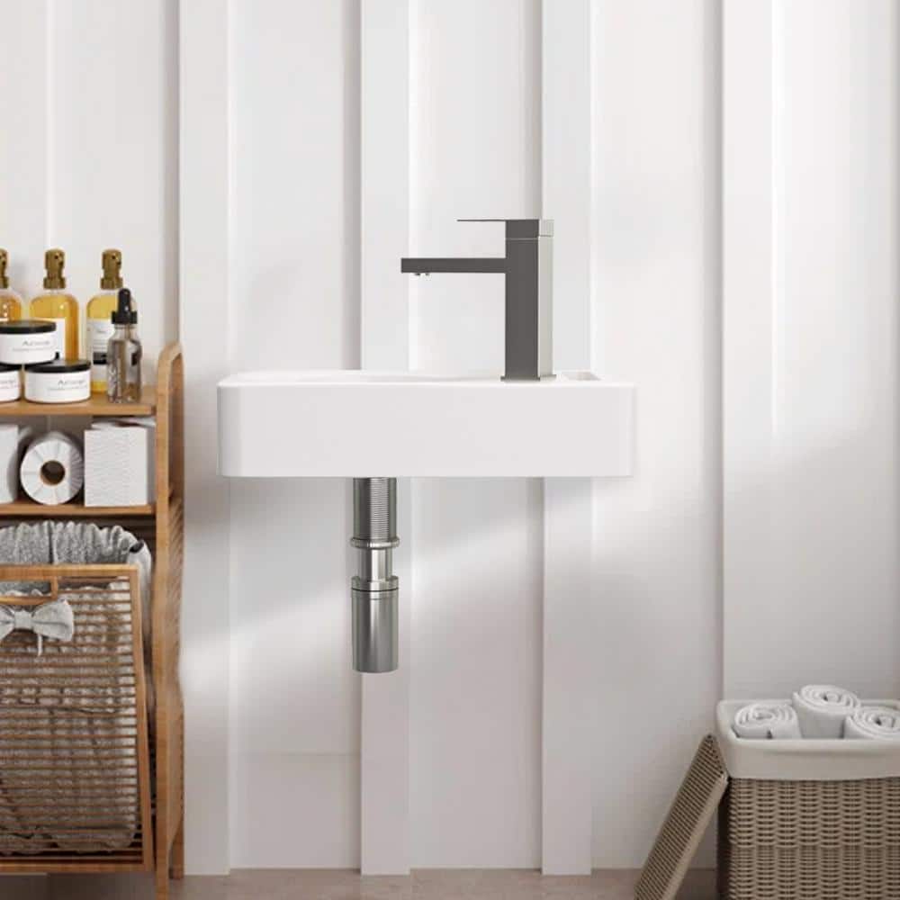 15.75'' White Ceramic Rectangle Wall Mount Bathroom Sink