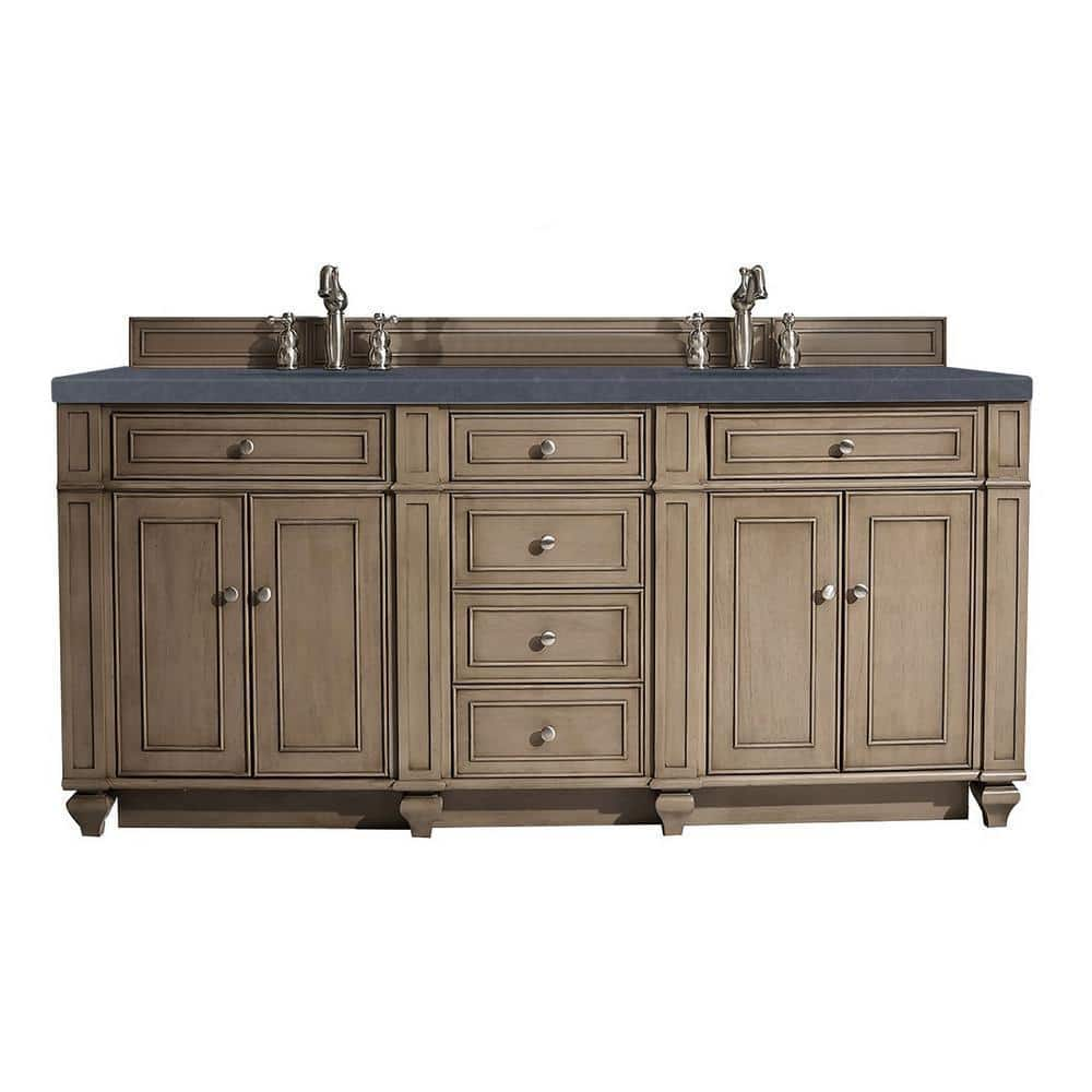 Bristol 72 in. W x 23.5 in.D x 34 in.H Double Bath Vanity in Whitewashed Walnut with Quartz Top in Charcoal Soapstone -  James Martin Vanities, 157-V72-WW-3CSP