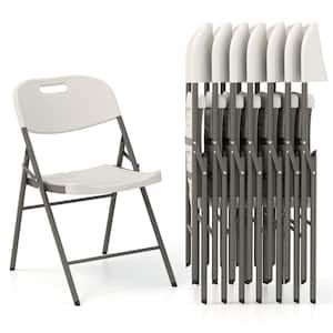 White Stackable Plastic Seat Folding Chairs with Waterproof HDPE Seat(Set of 8)