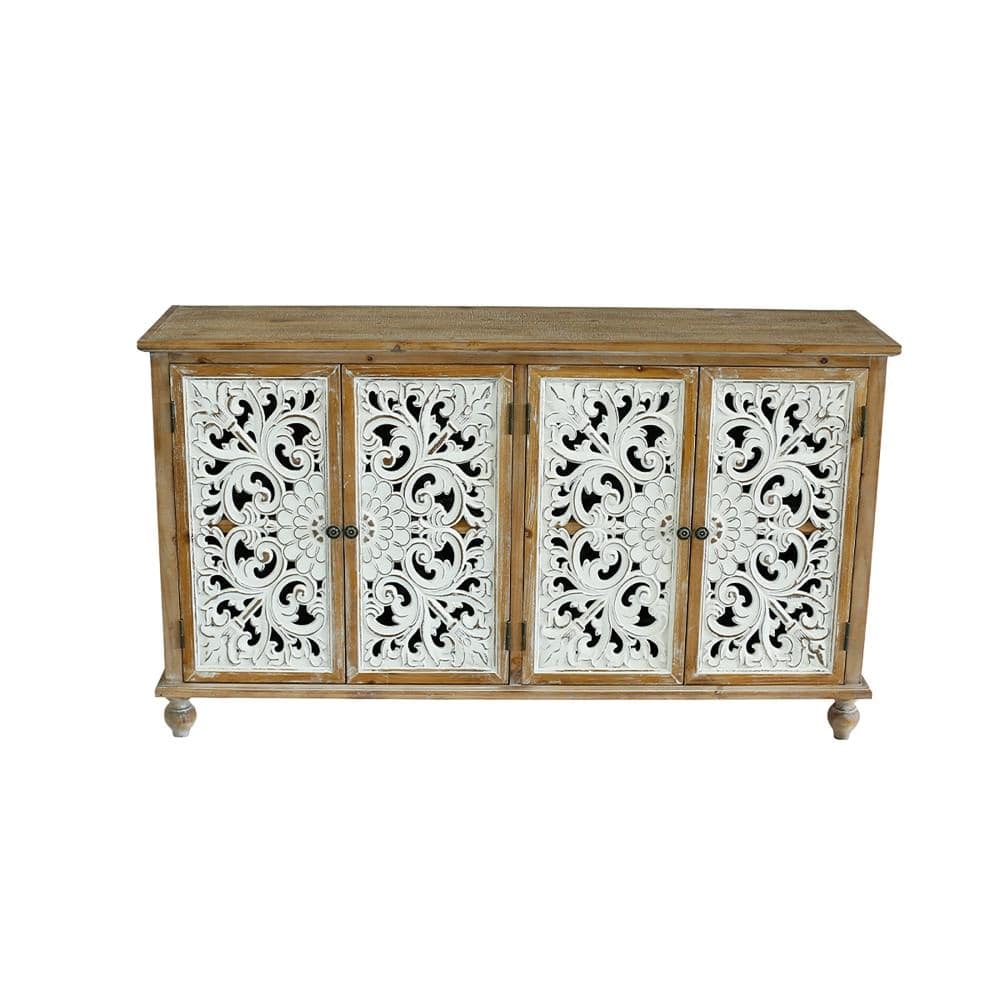 Antique Natural MDF Buffet with 4 Doors, Wood Carved Floral Accent Cabinet, Distressed Farmhouse Sideboard for Living price history on PriceWatchPro
