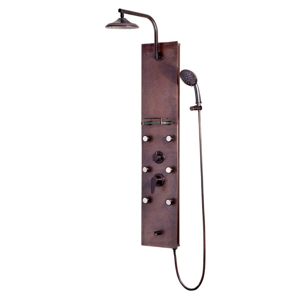 Sedona Hammered Copper and Oil-Rubbed Bronze Shower Panel with Rain Showerhead