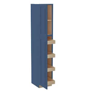 Grayson Mythic Blue Painted Plywood Shaker Assembled Pantry Kitchen Cabinet 4 ROT Soft Close 18 in W x 24 in D x 96 in H