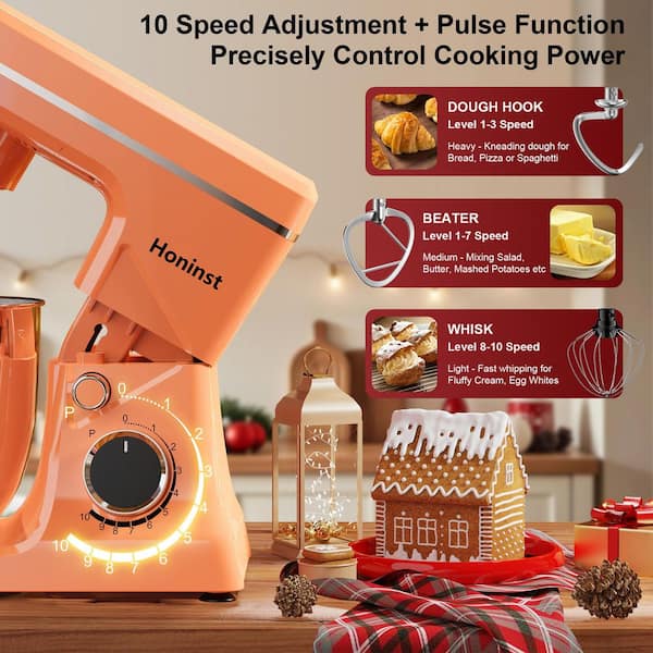 6 qt. 10-Speed in Orange Stand Mixer with 8-in-1 Splash Cover and Tilt-Head Design
