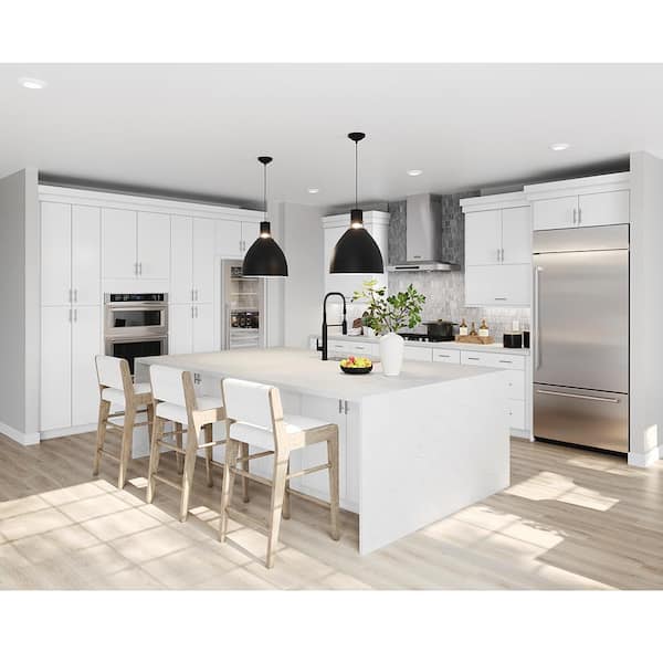 Designer Series Edgeley 36 in. W x 15 in. D x 12 in. H Assembled Slab Deep Wall Bridge Kitchen Cabinet in White