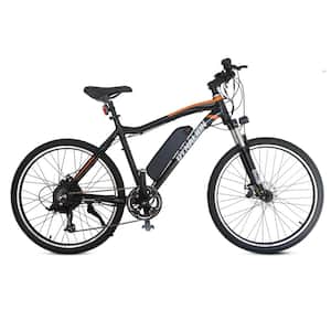 Black/Orange 26 Inch Aluminum Alloy Electric Bike with Wide Tires Shimano 7 Speed Suspension Fork 350W Motor