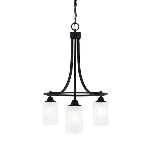 Unbranded Madison 3-Light Matte Black Round Chandelier with 4 in. White Marble Glass Shades, No bulbs included