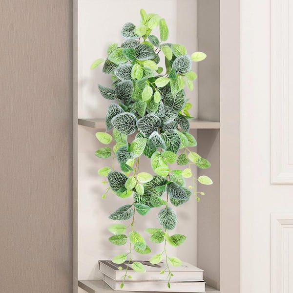 LIVING LUXURY 32 in. Artificial Fittonia Ivy Leaf Vine Hanging Plant Greenery Foliage Bush