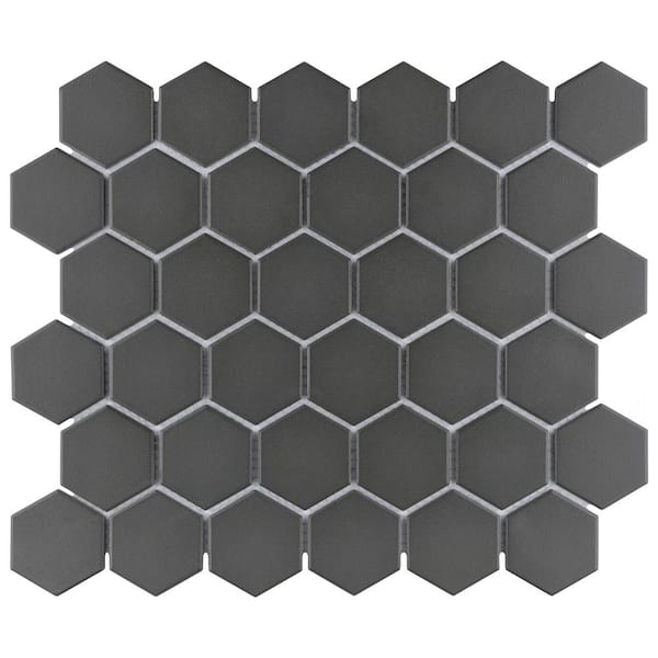 Merola Tile Gotham 2 in. Hex Black 6 in. x 6 in. Porcelain Mosaic Take Home Tile Sample