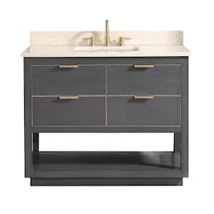 Allie 43 in. W x 22 in. D Bath Vanity in Gray with Gold Trim with Marble Vanity Top in Crema Marfil with Basin