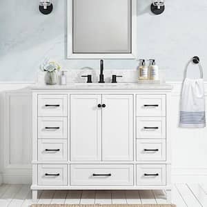 Merryfield 43 in. Single Sink White Bath Vanity with White Carrara Marble Top (Assembled)