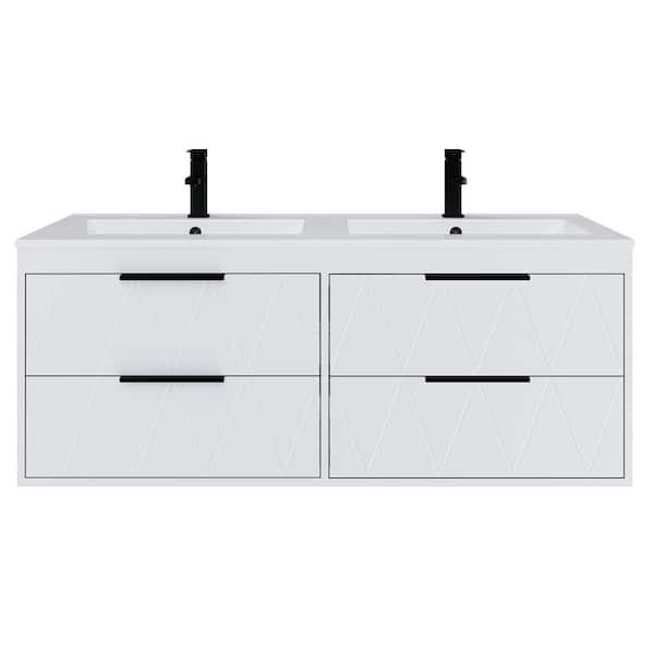 48 in. W x 18.1 in. D x 18.1 in. H 2-Sink Bath Vanity in White with White Resin Top and Drain Faucet Set