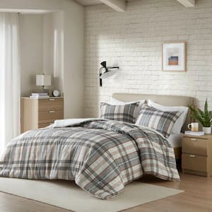 Liam 2-Piece Tan/Gray Microfiber Twin/Twin XL Duvet Cover Set