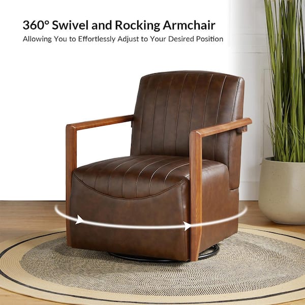 Amala Brown Leather Reclining Swivel Arm Chair with Adjustable Headrest And  Ottoman