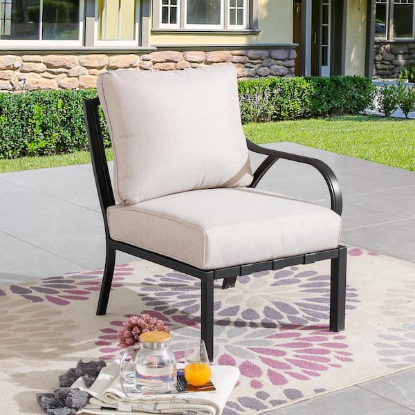 Patio Festival 1-Piece Metal Left Arm Outdoor Sectional Chair with Beige Cushions