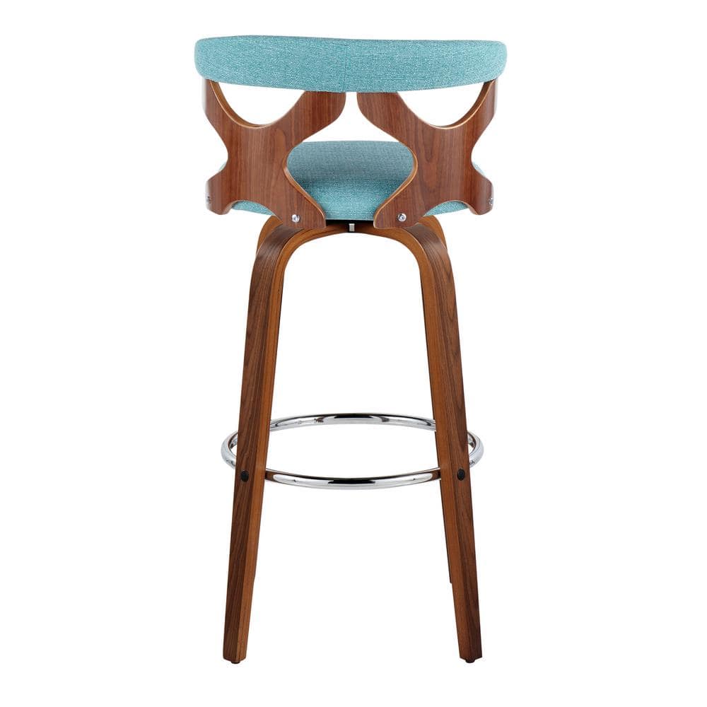 Blue Swivel Upholstered Wood and Metal Barstools, Set of 2