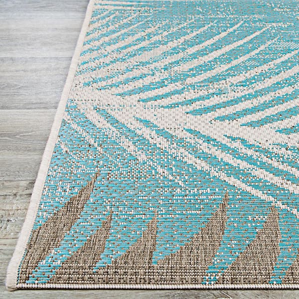 Monaco Tropical Palms Aqua 2 ft. x 4 ft. Indoor/Outdoor Area Rug