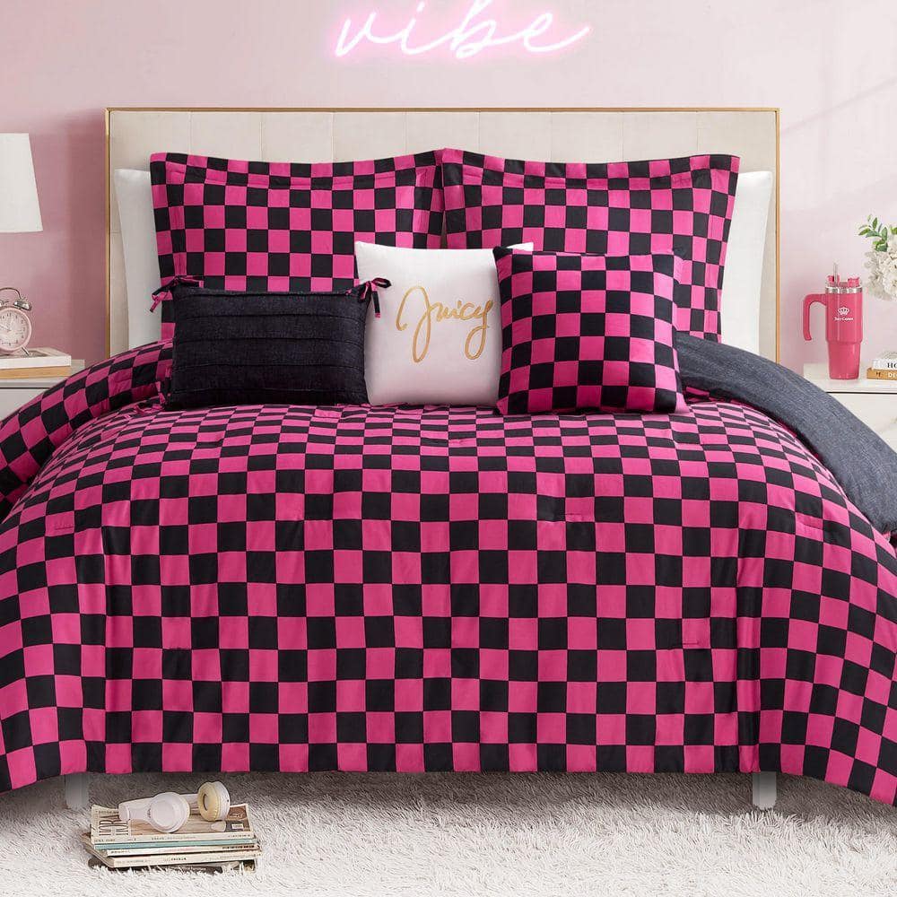 JUICY COUTURE Checkerboard 5-Piece Black/Hot Pink Geometric