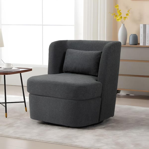 Uixe Modern Gray Linen Upholstered 360-Degree Swivel Accent