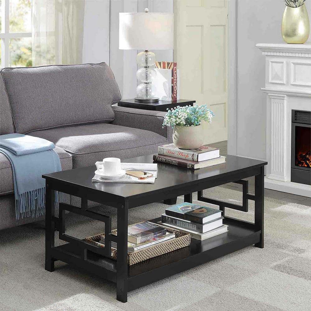 Symmetrical Asian-Inspired Black Wood Square Coffee Table