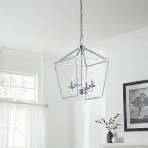Weyburn 4-Light Polished Chrome Farmhouse Chandelier Light Fixture with Caged Metal Shade