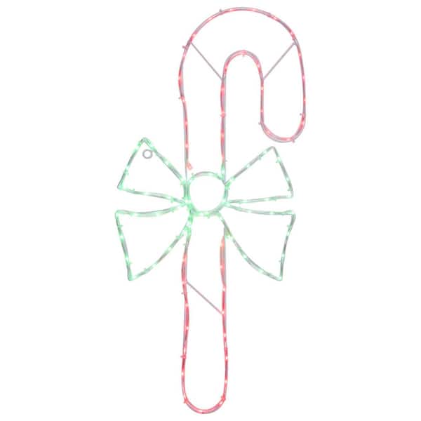 Northlight 28 in. Green and White LED Lighted Candy Cane with Bow Christmas Window Silhouette