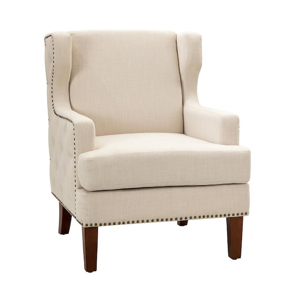 JAYDEN CREATION Dario Ivory Armchair with Nailhead Trim