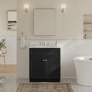 Hamlet 31 in. W x 22 in. D x 35.25 in. H Bath Vanity in Black with White Marble Top