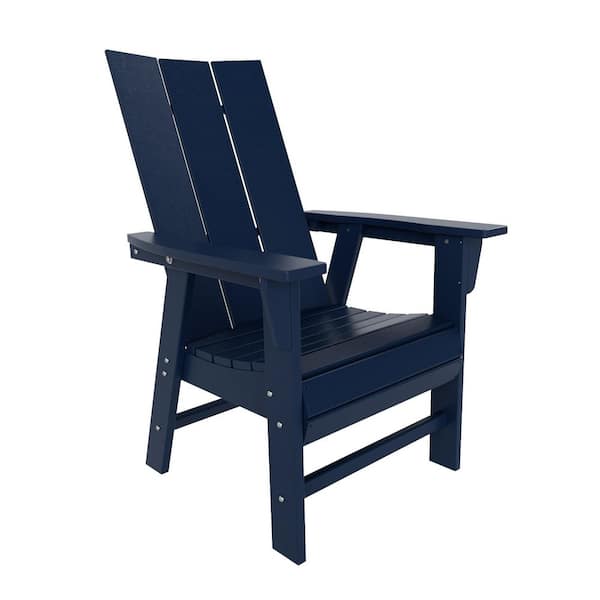 WESTIN OUTDOOR Shoreside Outdoor Patio Fade Resistant HDPE Plastic Adirondack Style Dining Chair with Arms in Navy Blue