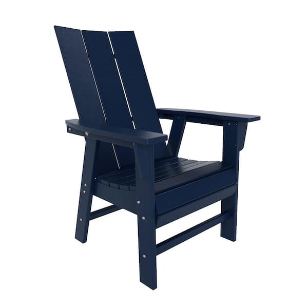 Shoreside Outdoor Patio Fade Resistant HDPE Plastic Adirondack Style Dining Chair with Arms in Navy Blue