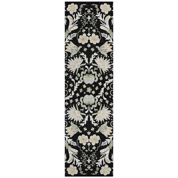 Chantille Machine Washable Indoor/Outdoor Abstract ACN3049 Black 2 ft. x 7 ft. Runner Rug