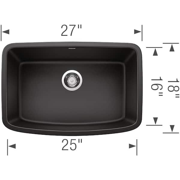 VALEA Black Granite Composite 27 in. x 18 in. Single Bowl Undermount Kitchen Sink