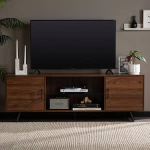 Contemporary Dark Walnut TV Stand Fits TVs up to 85 in. with Glass Shelf
