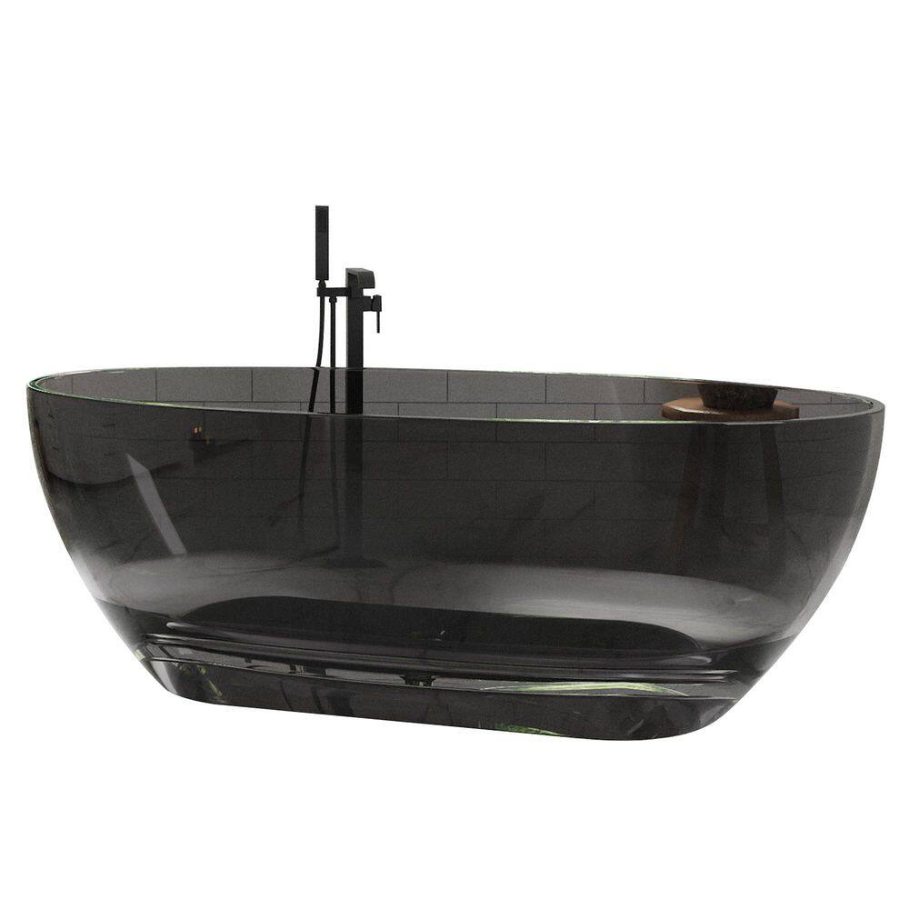 63 in. x 29 in. Stone Resin Solid Surface Freestanding Flatbottom Soaking Bathtub in Transparent Gray price history on PriceWatchPro